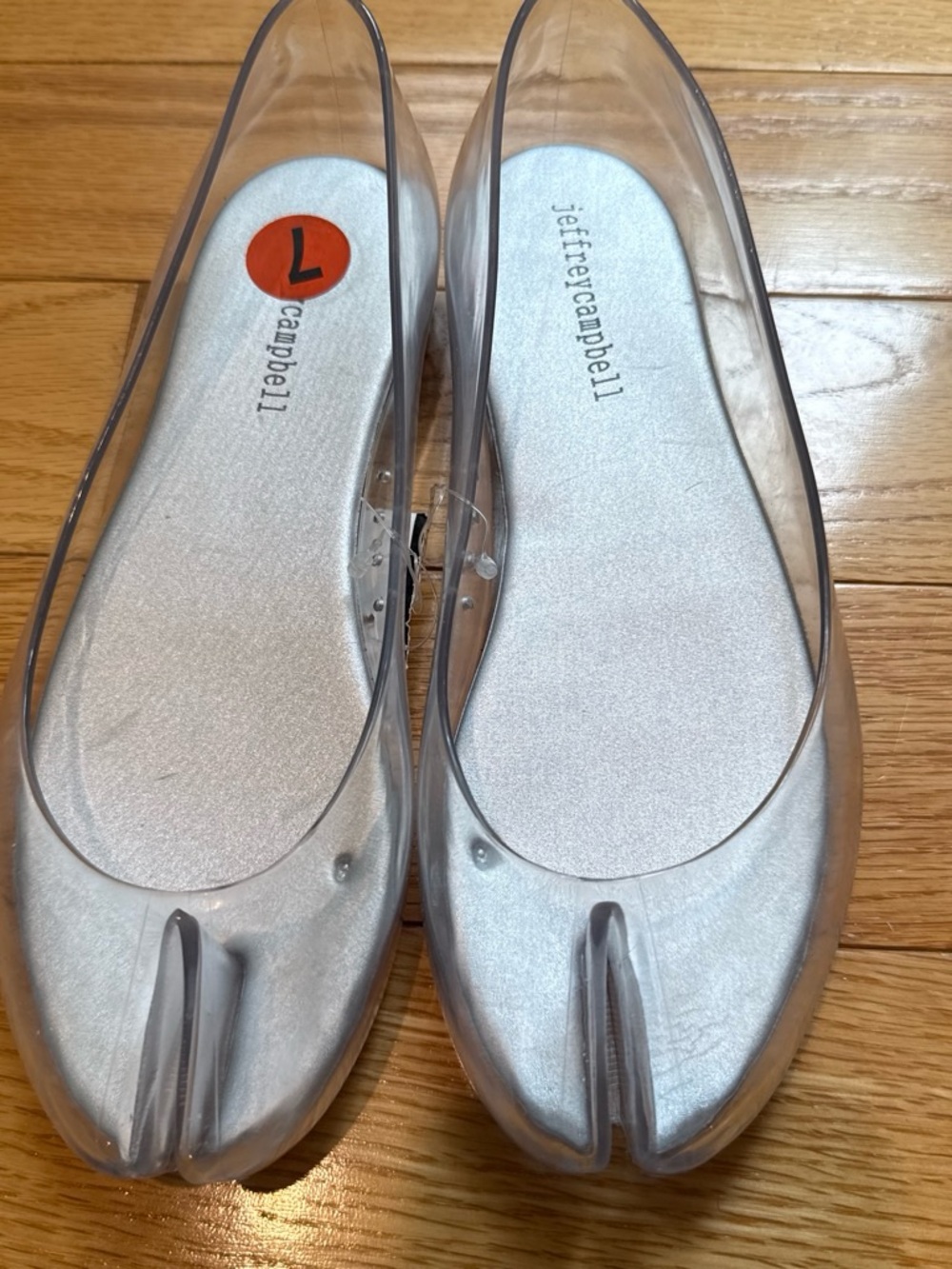 JEFFREY CAMPBELL Fixed Split Toe Jelly Flat - Clear Sz 8 - Picture 2 of 8